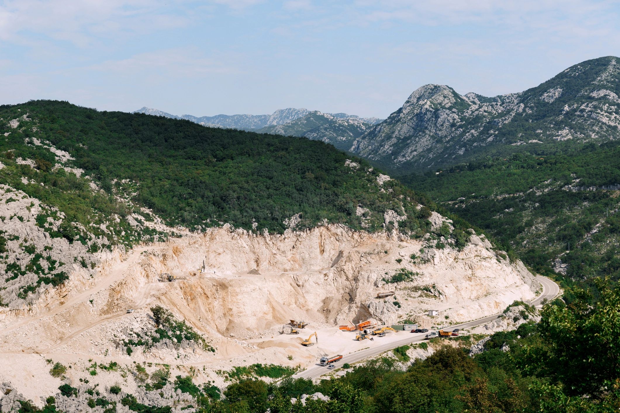 Granite quarry operations with heavy machinery