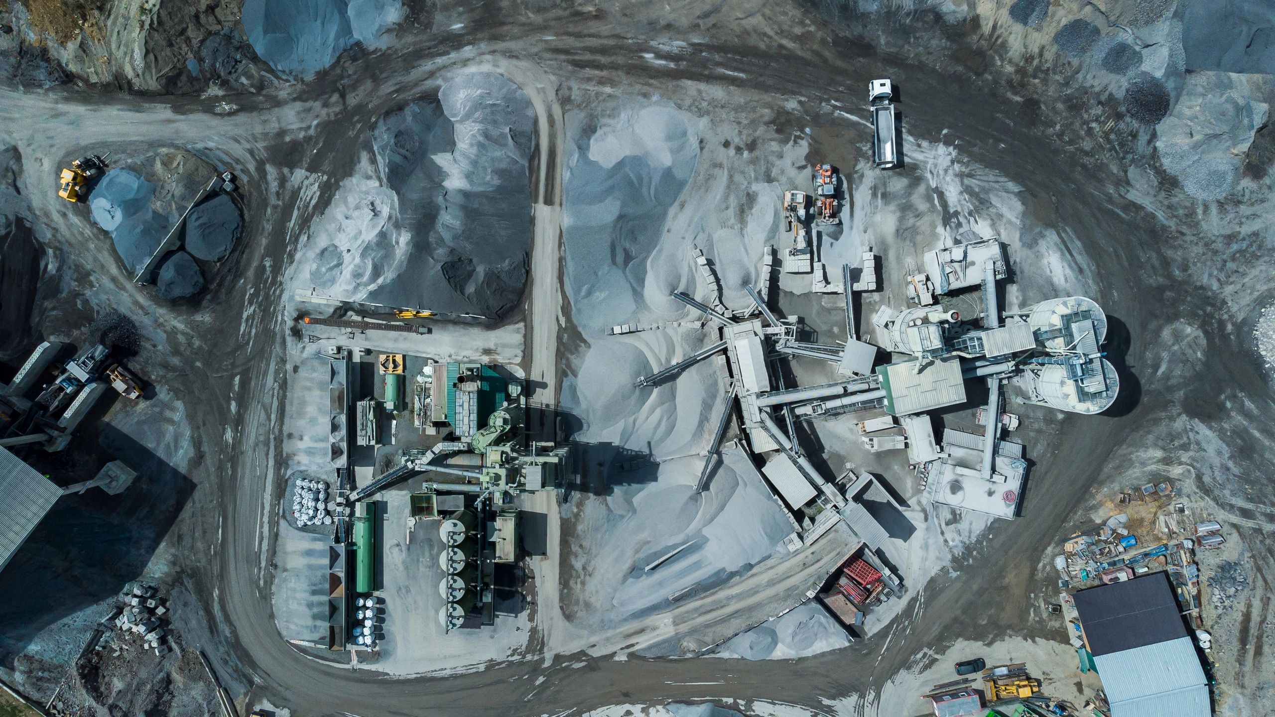 Quarry aerial view with stone extraction zones