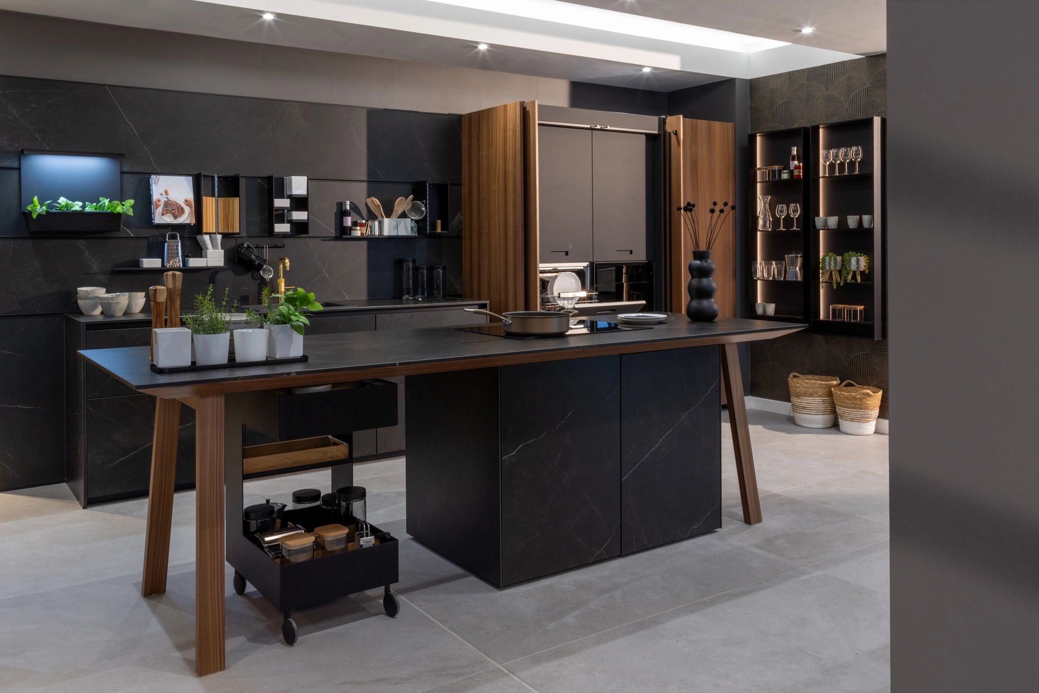 Elegant interior with dark premium stone surfaces