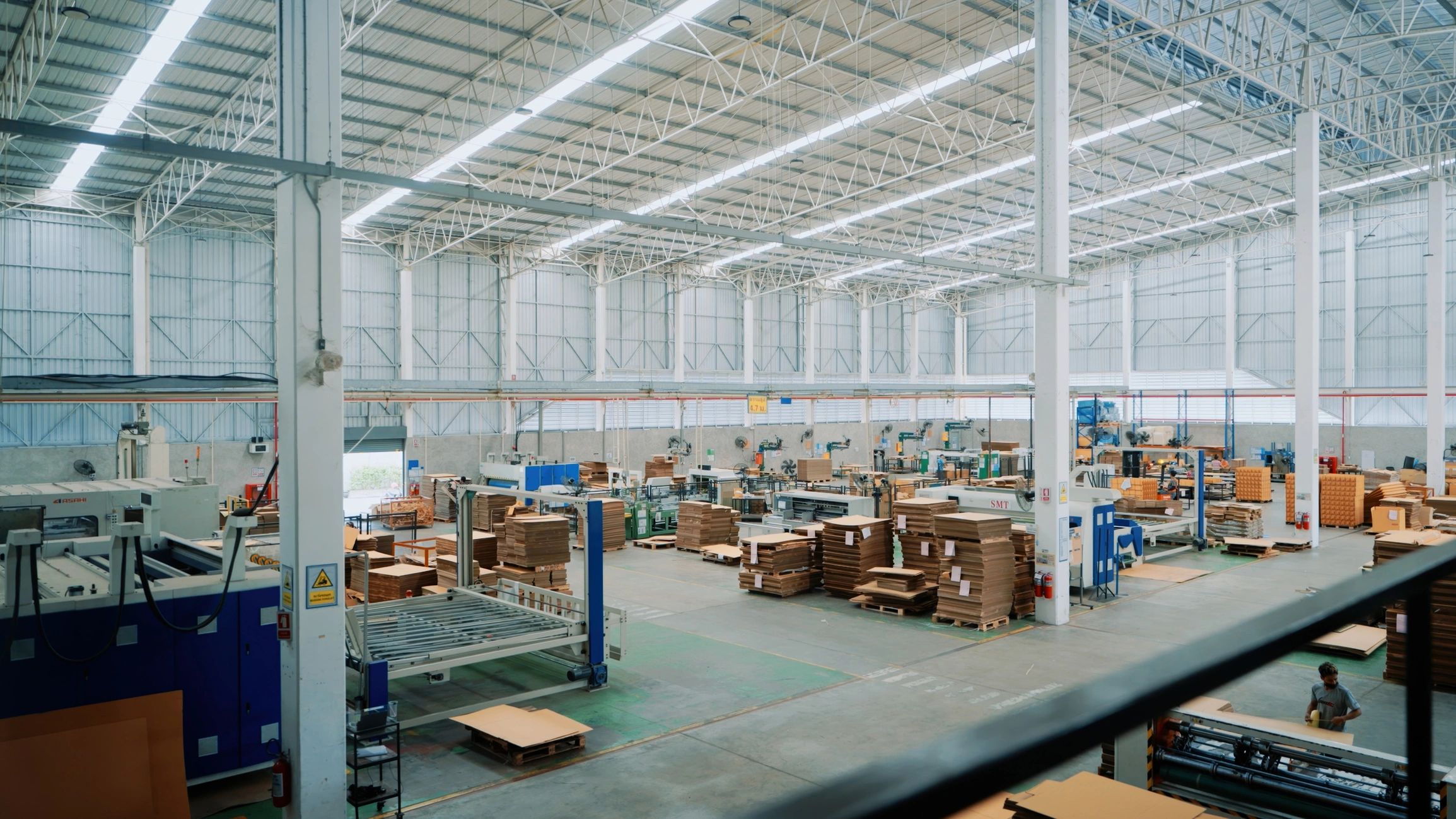 Organized factory floor prepared for production and storage