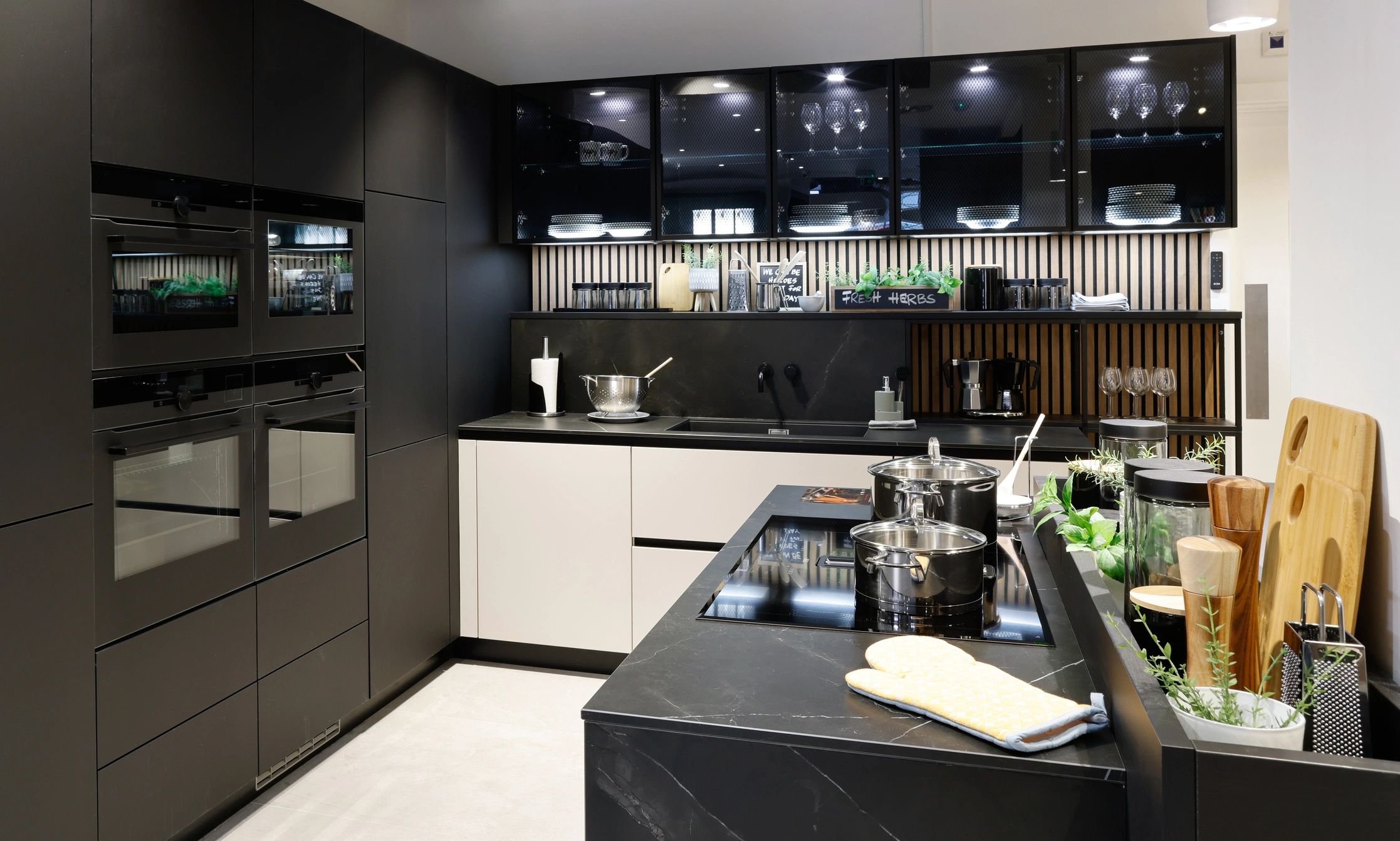 Luxury interior application with dark premium stone aesthetic